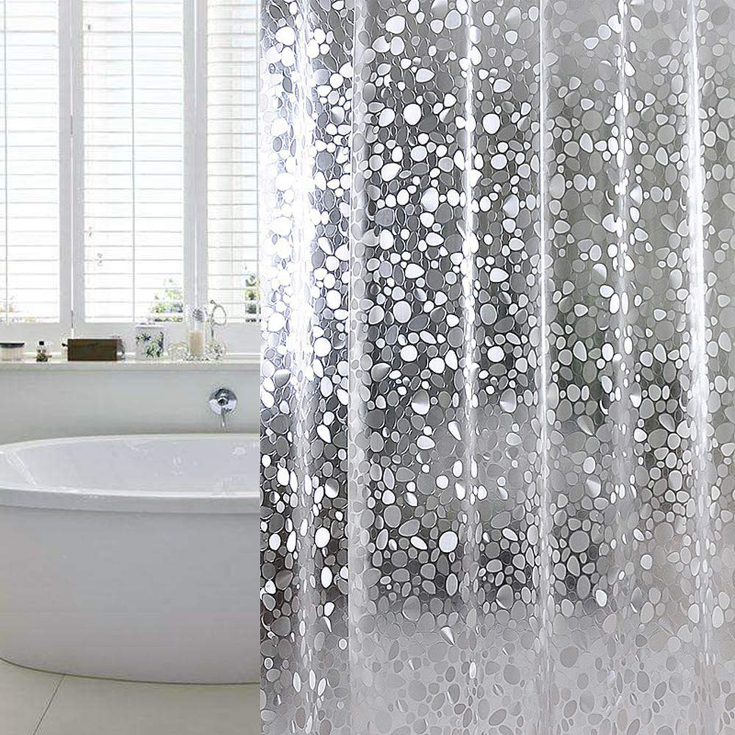 Kuber Industries 0.20mm 3D Stain Resistant, No Odor Clear Waterproof PVC AC Shower Curtain With Eyelets,8 Feet (Transparent)-HS_38_KUBMART21305