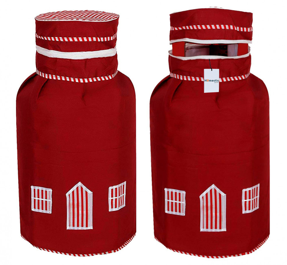 Kuber Industries 2 Pieces Cotton Dust-Water Proof LPG Gas Cylinder Cover (Red) - CTKTC40742