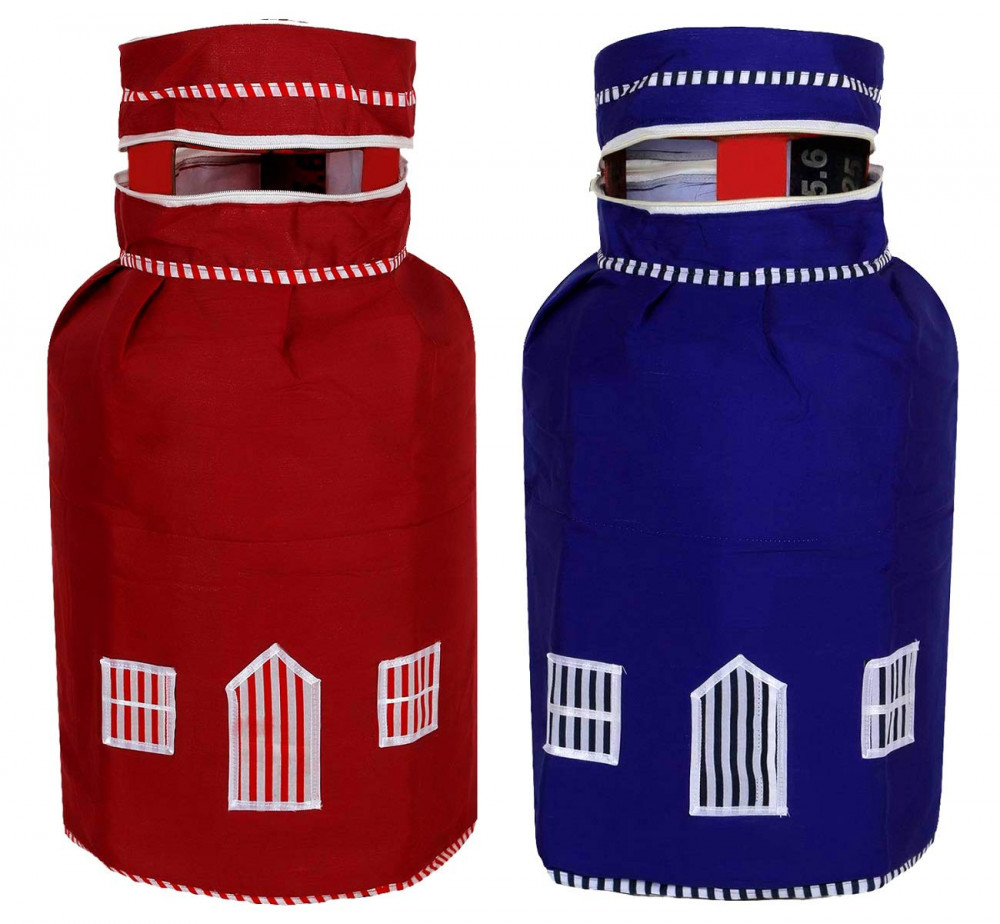 Kuber Industries 2 Pieces Cotton Dust-Water Proof LPG Gas Cylinder Cover (Red &amp; Blue) - CTKTC40754