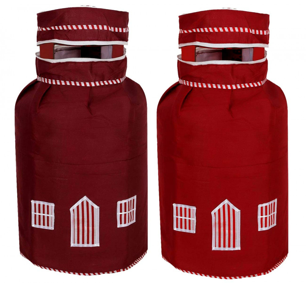 Kuber Industries 2 Pieces Cotton Dust-Water Proof LPG Gas Cylinder Cover (Red &amp; Maroon) - CTKTC40752,Standard