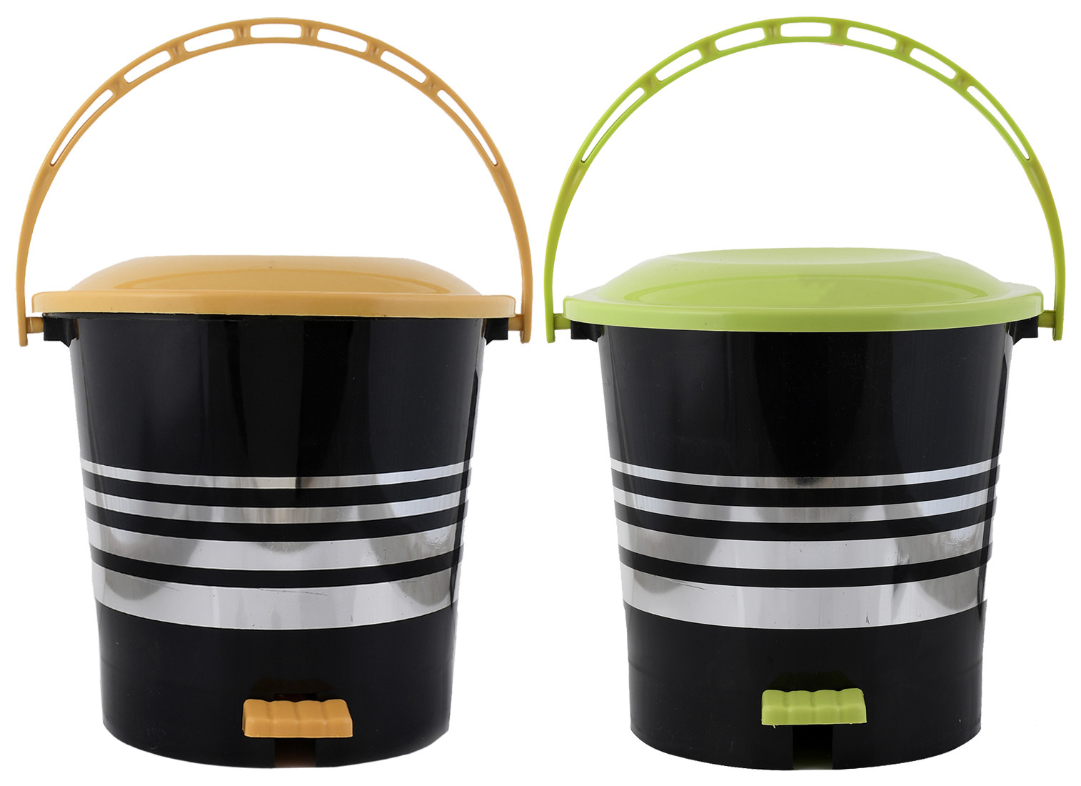 Kuber Industries 2 Pieces Plastic Dustbin Garbage Bin with Handle,5 Liters (Yellow & Green) -CTKTC37991