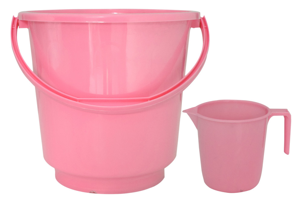 Kuber Industries 2 Pieces Unbreakable Virgin Plastic Multipurpose Bathroom Bucket &amp; Mug Set (Pink)