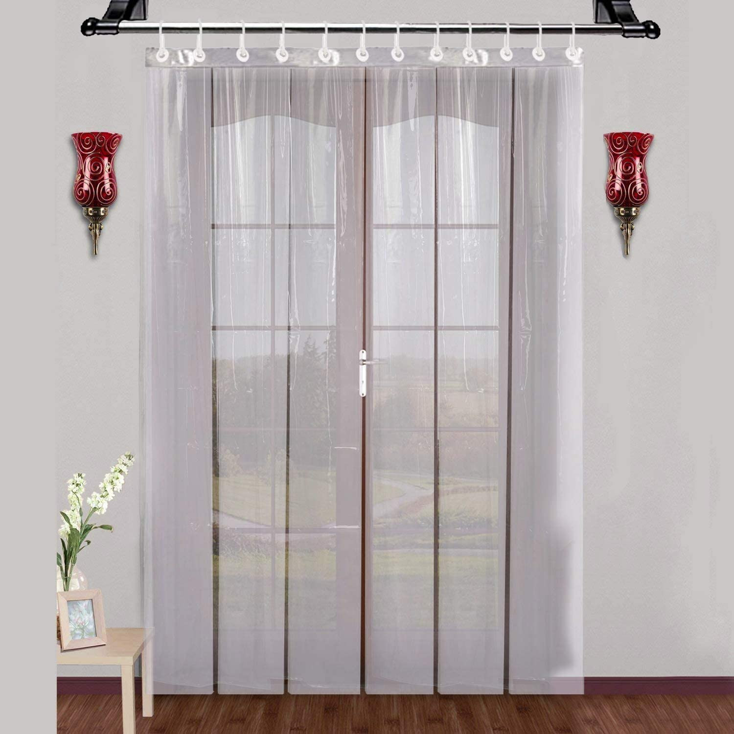 Kuber Industries 2MM Pack Of 1| Rings AC Curtain | PVC 6 Strips AC Curtain | Window Curtain for Bathroom | Curtains for Door | Waterproof Shower Curtain | 8 Feet| Transparent