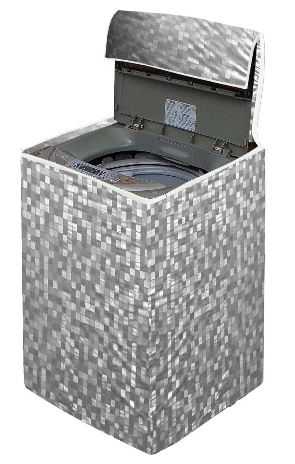 Kuber Industries 3D Square Design PVC Top Load Fully Automatic Washing Machine Cover (Grey) CTKTC33868