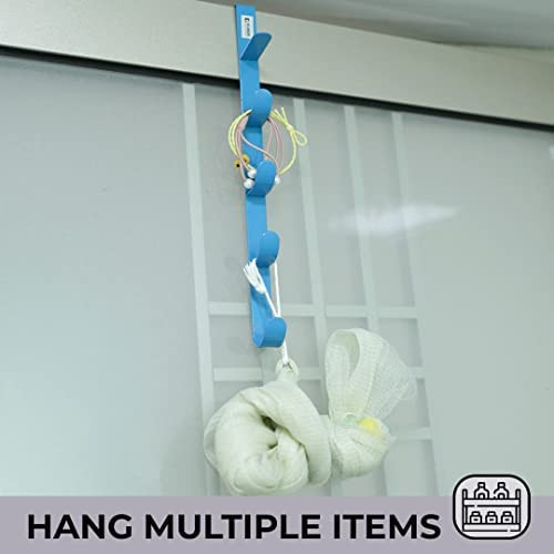 Kuber Industries 5-Level Cloth Hanger|Multipurpose Cloth & Towel Holder|Iron Spray Material|Easy Installation|Interchangeable Over The Door Towel Holder|ZT-3115(B)|Blue