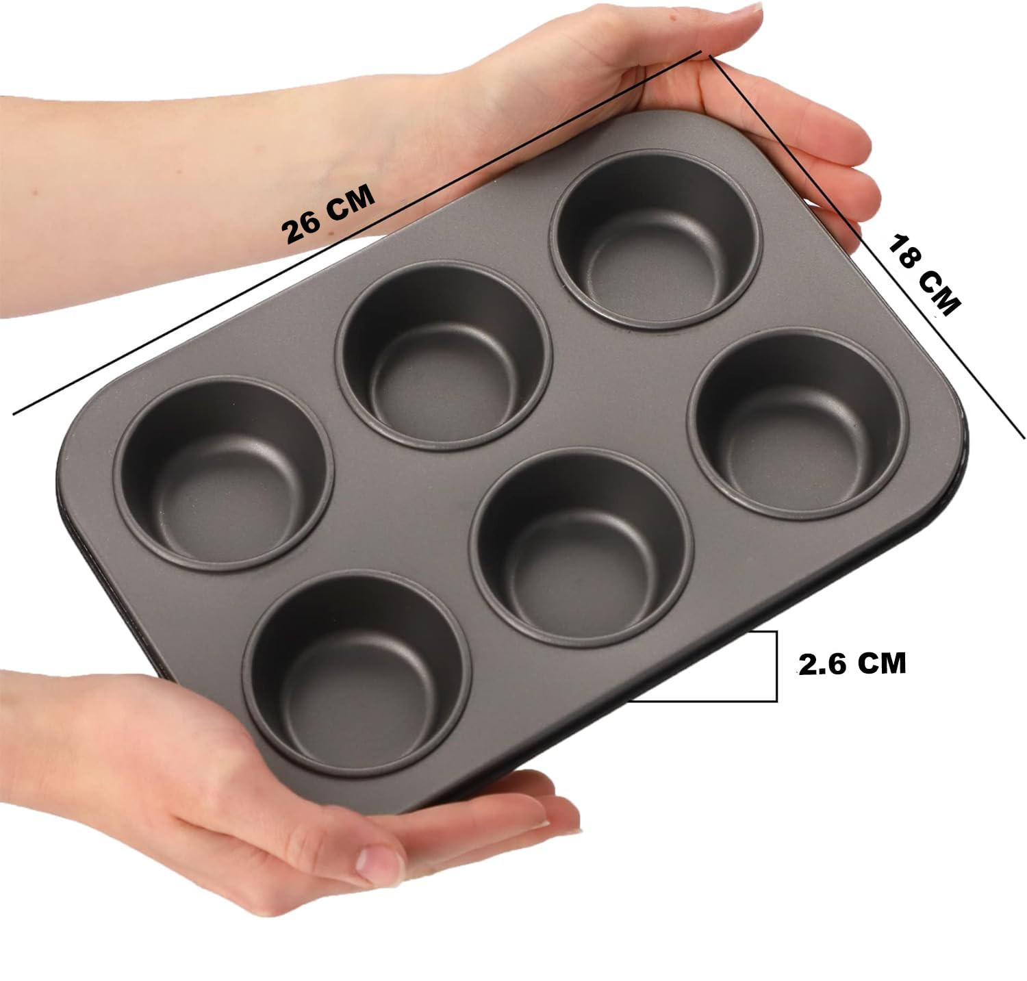 Kuber Industries 6 Slots Non-Stick Cup Cake Tray|Cup Cake Mould for Baking|Idol for Muffin, Small Cake (Black)