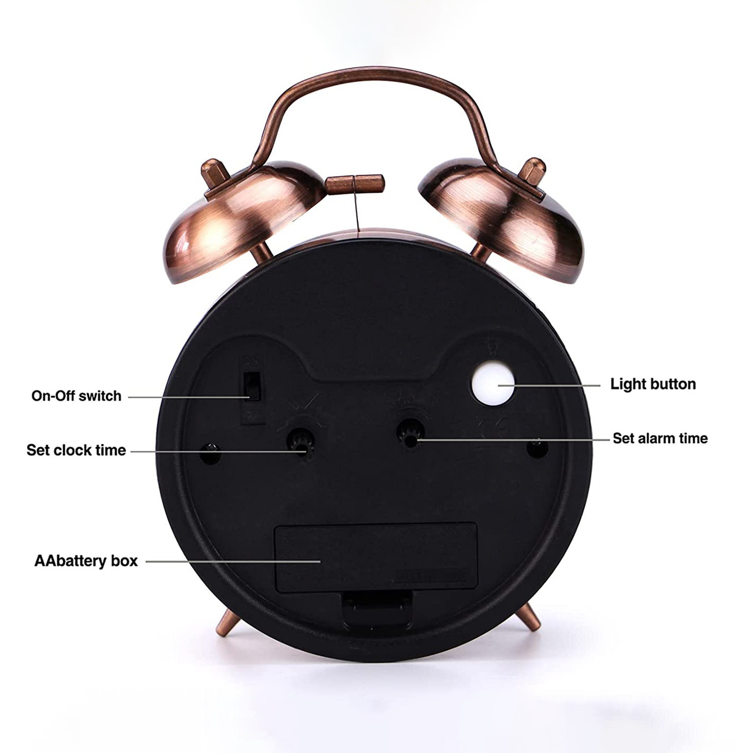 Kuber Industries Alarm Clock | Alloy Steel Table Alarm Clock | Alarm Clock for Gift | Alarm Clock with Night Display | Vintage Look Alarm Clock | Battery Operated |Copper