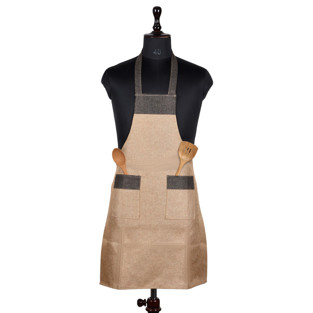 Kuber Industries Apron | Jute 2 Front Pocket Kitchen Apron | Apron for Restaurent | Apron for Housewife | Chef Apron for Kitchen | Water Resistance Apron | Golden