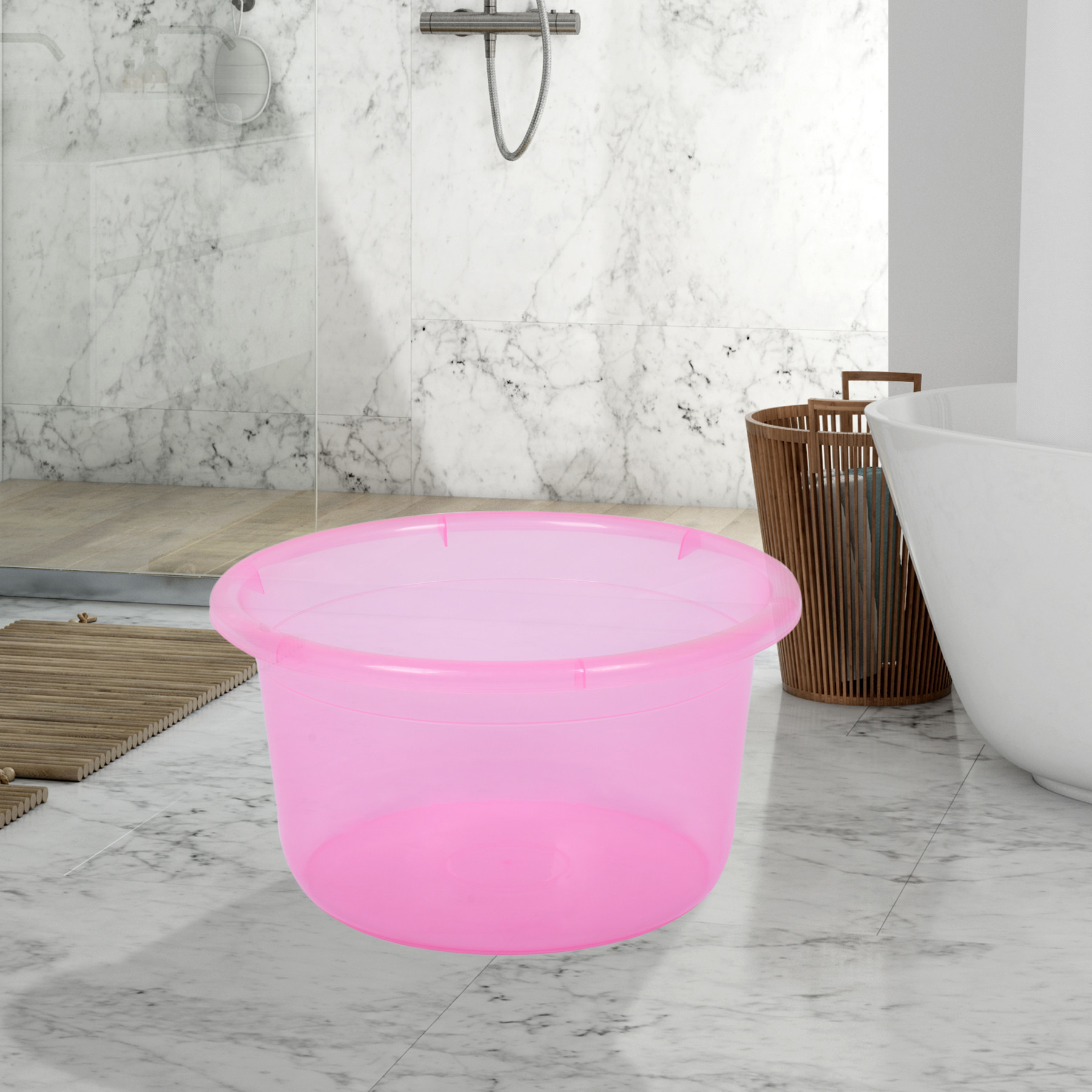 Kuber Industries Bath Tub | Multipurpose Bath Tub | Tub for Bathroom-Feeding Pan-Bathing-Washing Clothes | Washing Tub | Bathroom Tub | Baby Bathing Tub | 25 LTR | Transparent Pink