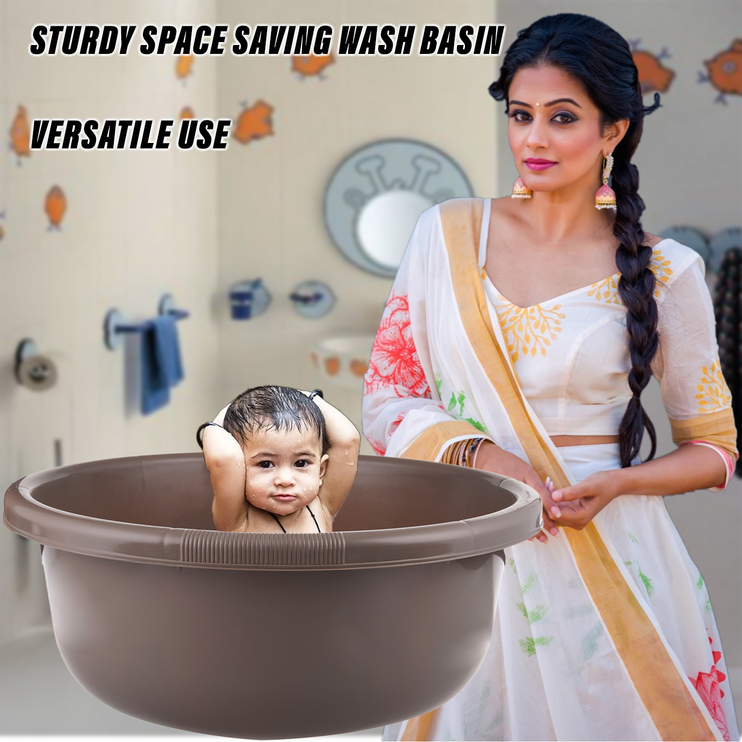 Kuber Industries Bath Tub 38|Versatile Plastic Utility Gaint Tub|Durable Deep Tub for Baby Bathing|Washing Clothes|Feeding Pan|38 Liter (Coffee)