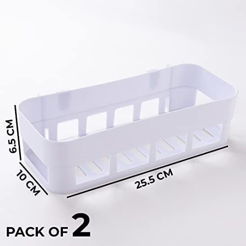 Kuber Industries Bathroom & Kitchen Organizer | Durable & Non-Toxic | Self-Adhesive | Drainage Holes | Multipurpose Set of Storage Racks & Shelves | Pack of 2 | White