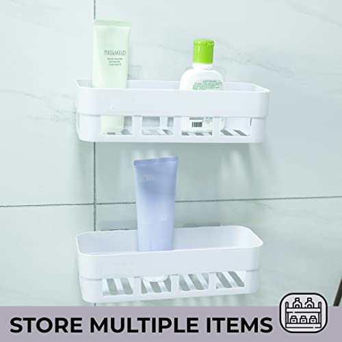 Kuber Industries Bathroom & Kitchen Organizer | Durable & Non-Toxic | Self-Adhesive | Drainage Holes | Multipurpose Set of Storage Racks & Shelves | Pack of 2 | White