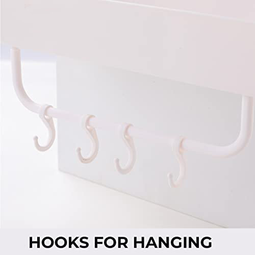 Kuber Industries Bathroom & Kitchen Organizer with Hooks | Multipurpose Rectangular Wall Shelves | Self-Adhesive PP | A2912 | Pack of 2 | White Storage Rack