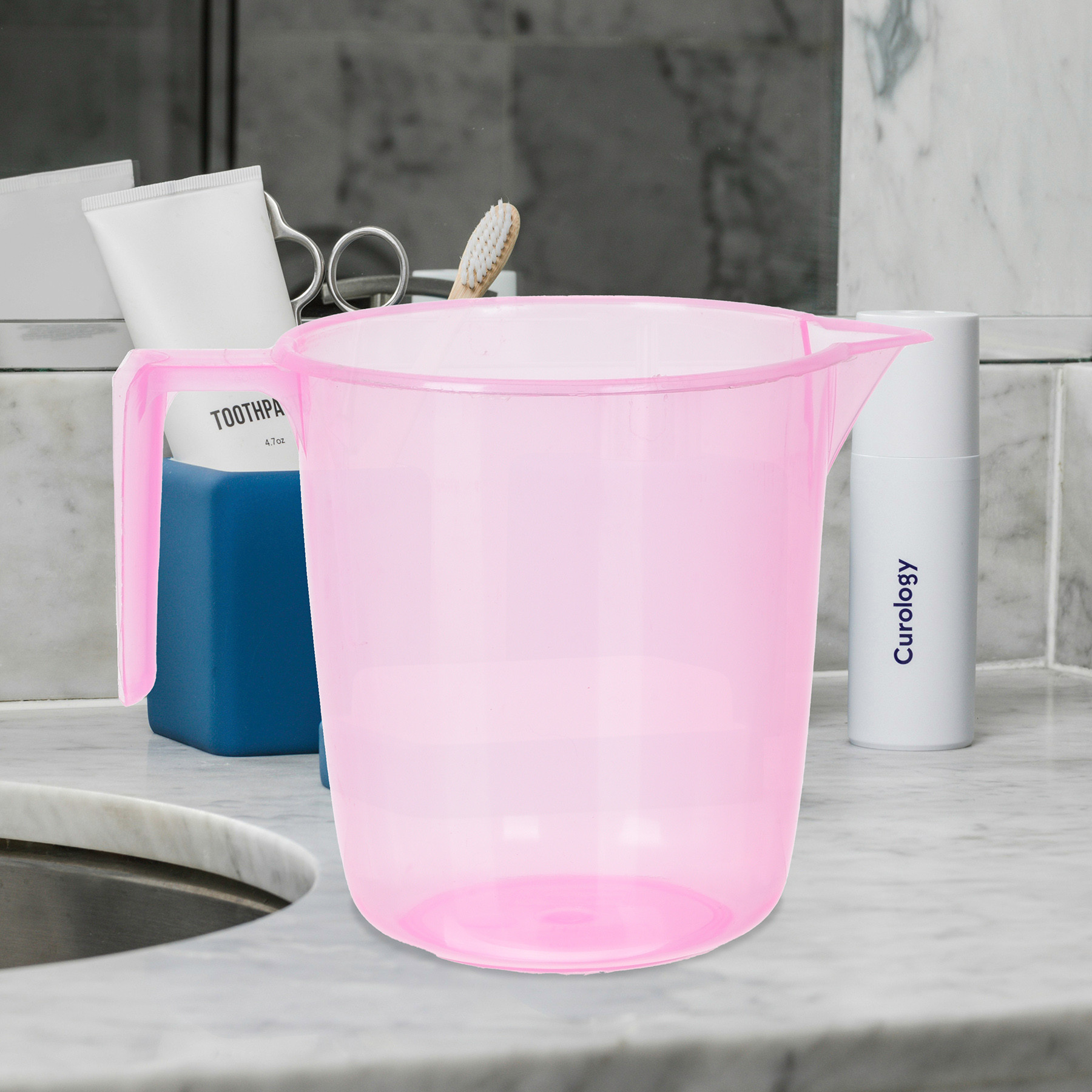 Kuber Industries Bathroom Mug | Multipurpose Bath Rinse Mug for Bathroom | Reusable Bath Mug | Wash Mug for Toilet | Mug for Washroom | 1100 ML | Transparent | Pink & Orange