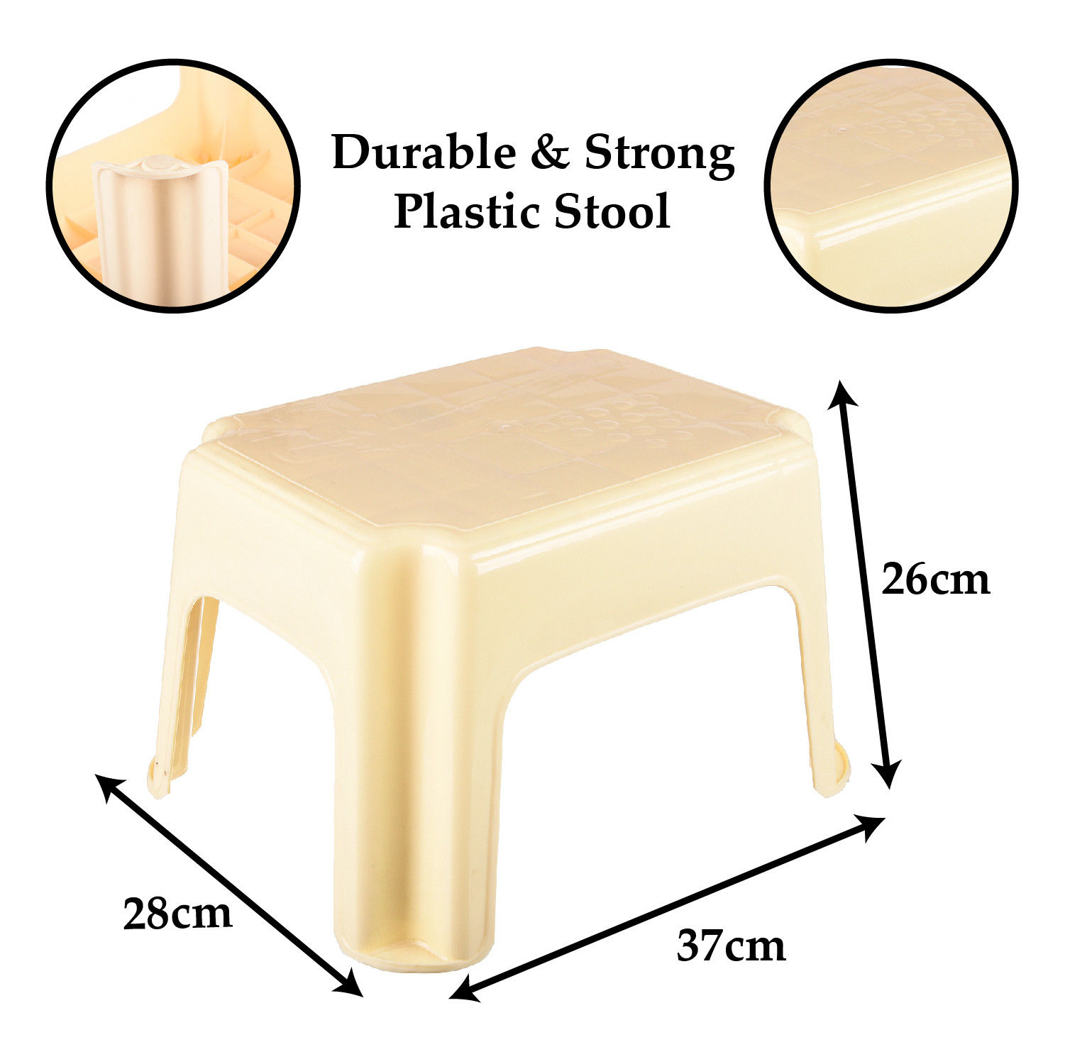 Kuber Industries Bathroom Stool | Durable Plastic Sitting Stool | Patla For Bathroom | Stool for Senior Citizen | Bathroom Sitting Seat | Stool for Kitchen | Cream