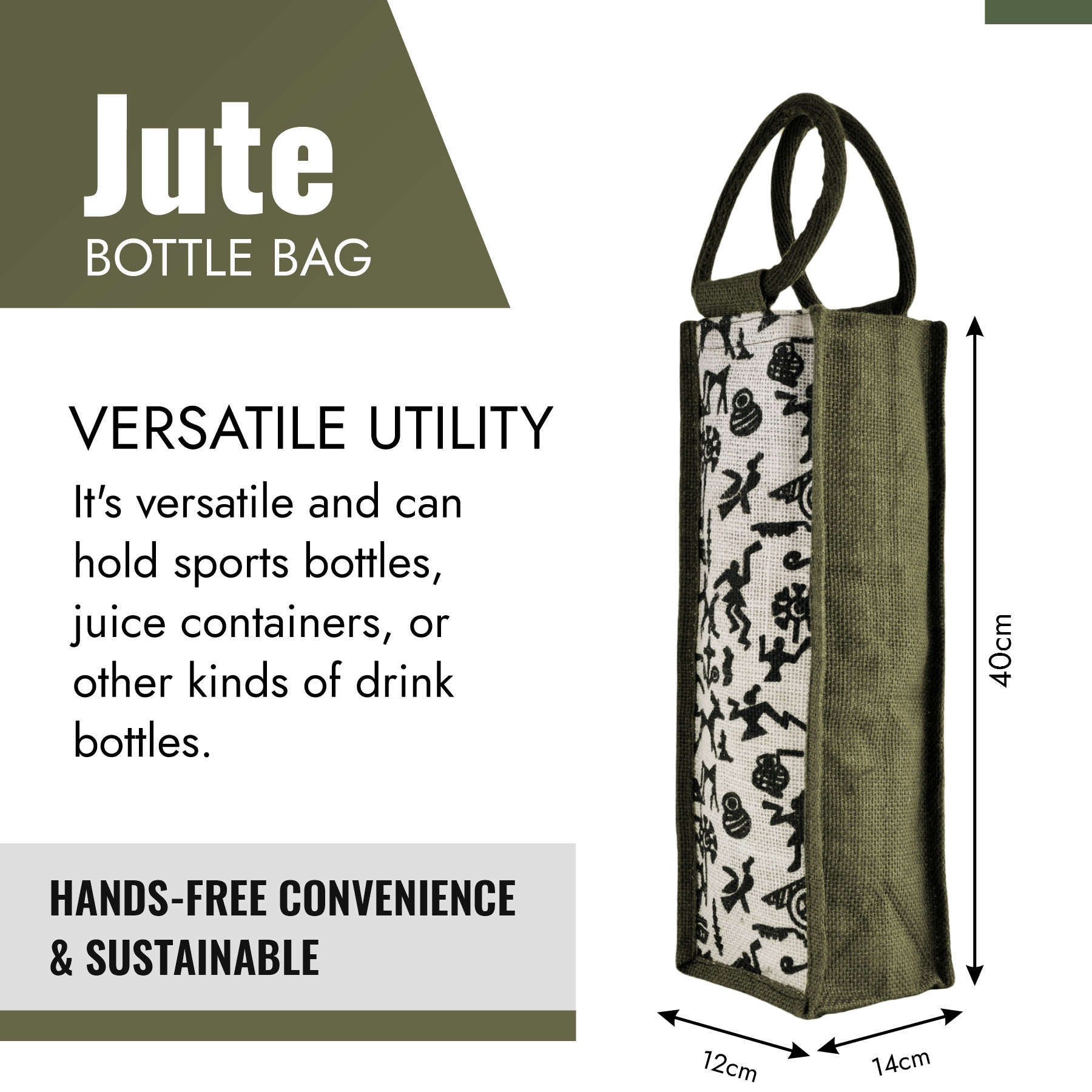 Kuber Industries Bottle Bag | Jute Carry Bag | Water Bottle Cover | Wine Bottle Bag | Reusable Bottle Bag with Handle | Bottle Bag for Office | Warli-Print Gift Bag | Pack of 2 | Multi