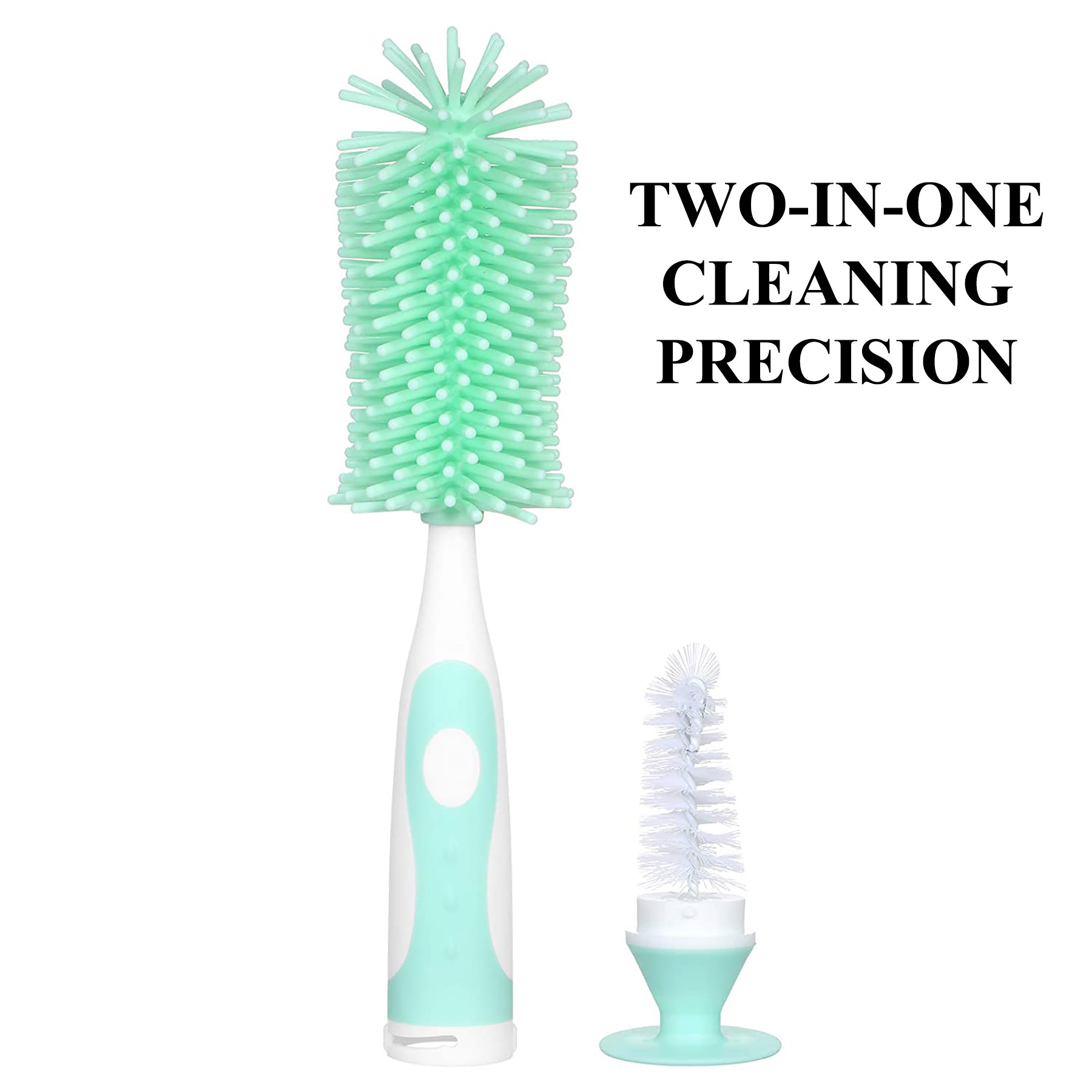 Kuber Industries Bottle Brush | Long Handle Bottle Brush | Silicone Bottle Cleaner Brush Set | Baby Feeding Bottle Cleaning Brush | Nipple Cleaner with Suction Base | Green