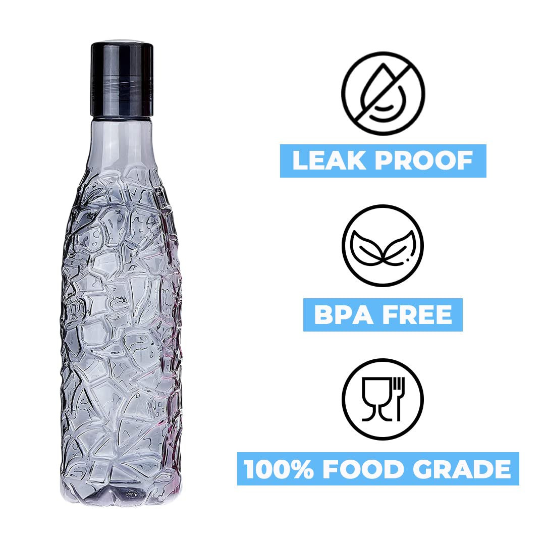 Kuber Industries BPA-Free Plastic Water Bottle | Leak Proof, Firm Grip, 100% Food Grade Plastic Bottles | Unbreakable, Freezer Proof, Fridge Water Bottle | Pack of 4 - Black