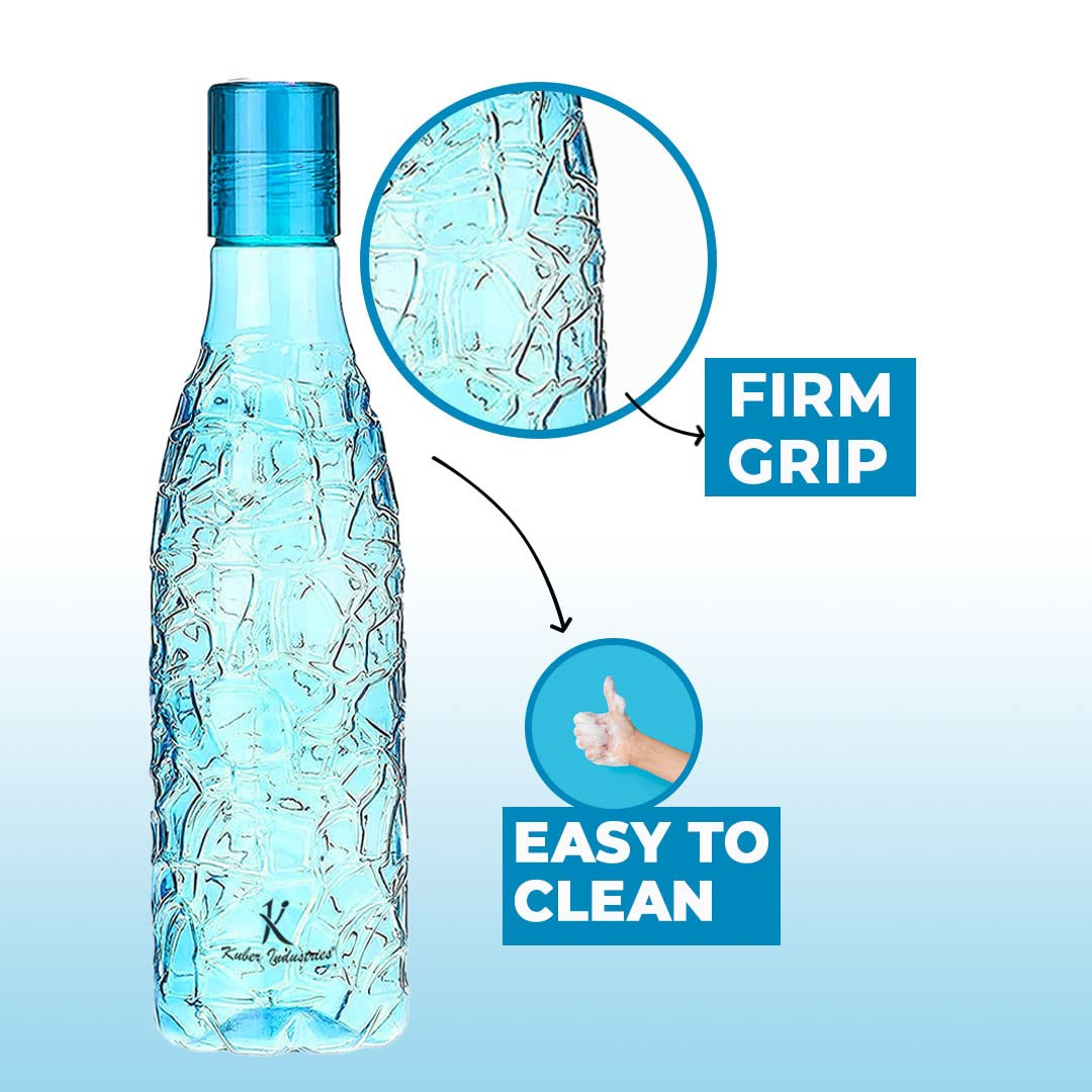 Kuber Industries BPA-Free Plastic Water Bottle | Leak Proof, Firm Grip,100% Food Grade Plastic Bottles | Unbreakable, Freezer Proof, Fridge Water Bottle | Pack of 6 - Blue