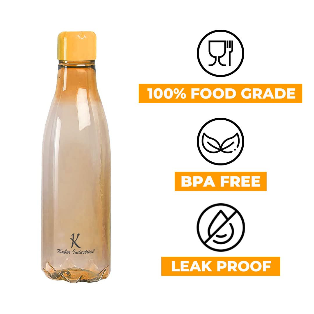 Kuber Industries BPA Free Plastic Water Bottles | Unbreakable, Leak Proof, 100% Food Grade Plastic | For Kids & Adults | Refrigerator Plastic Bottle Set of 4 - Orange