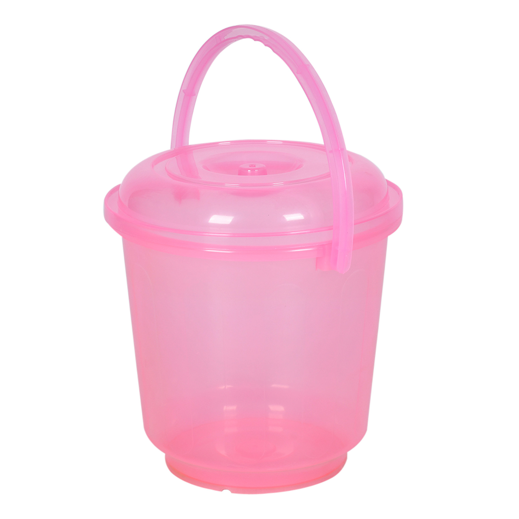 Kuber Industries Bucket | Bathroom Bucket | Utility Bucket for Daily Use | Bucket for Bathing | Water Storage Bucket | Bucket with Handle & Lid | 13 LTR | SUPER-013 | Transparent Pink