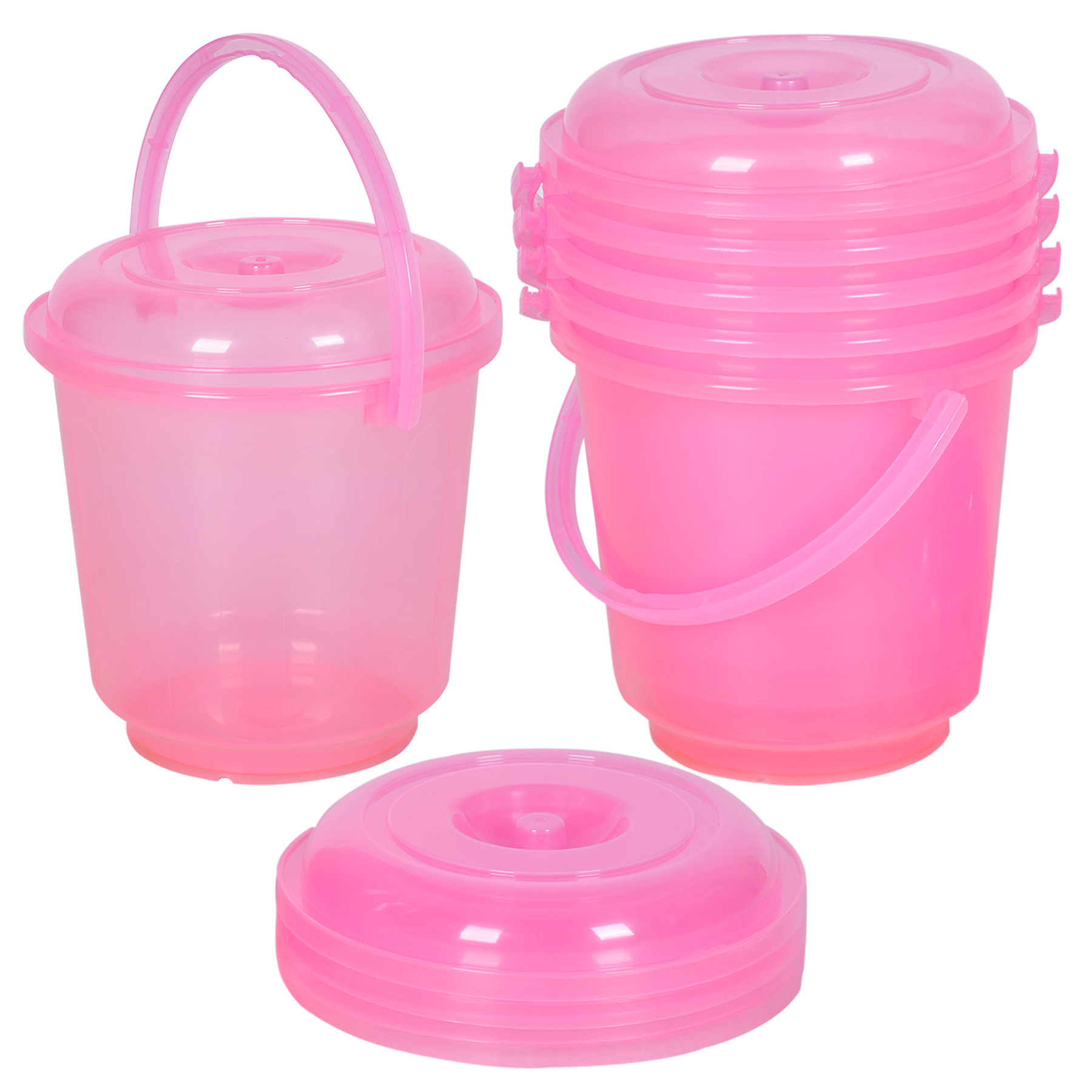 Kuber Industries Bucket | Bathroom Bucket | Utility Bucket for Daily Use | Bucket for Bathing | Water Storage Bucket | Bucket with Handle & Lid | 13 LTR | SUPER-013 | Transparent Pink