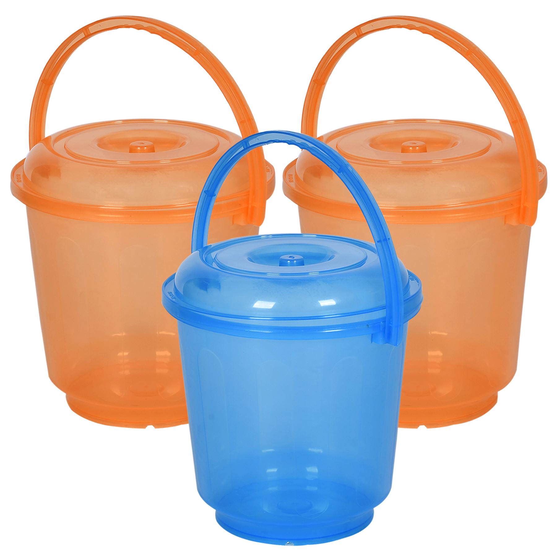 Kuber Industries Bucket | Bathroom Bucket | Utility Bucket for Daily Use | Water Storage Bucket | Bathing Bucket with Handle & Lid | 13 LTR | SUPER-013 | Transparent | Blue & Orange