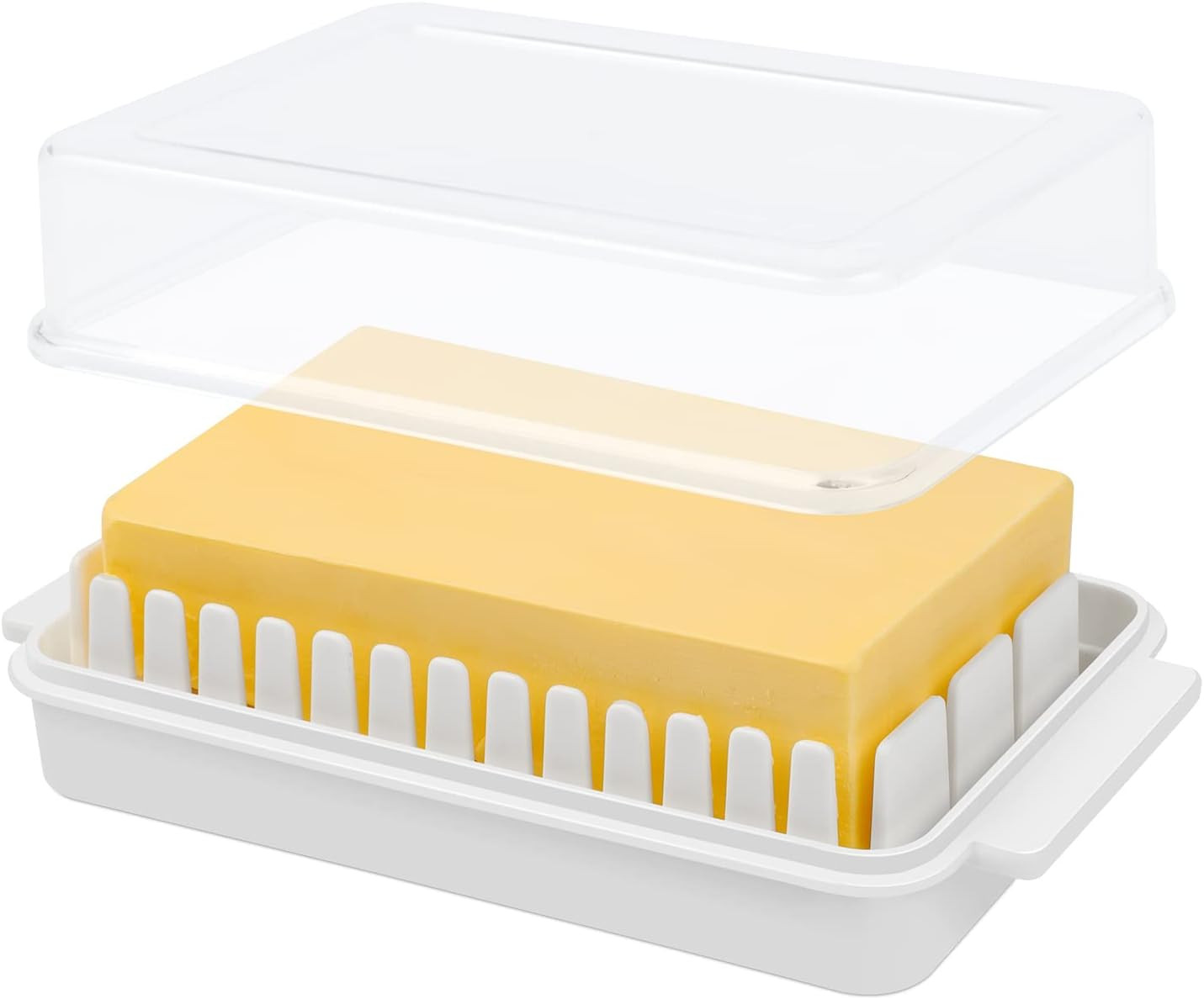 Kuber Industries Butter Box|Plastic Butter Keeper for Refrigerator|Butter Storage Box with Cutting Guide|Butter Dish with Lid For Countertop (White)