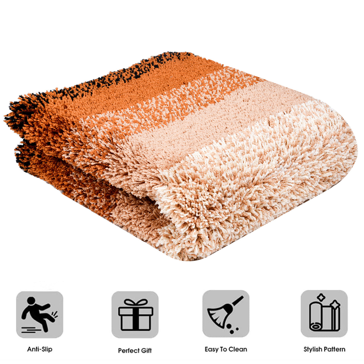 Kuber Industries Carpet | Shaggy Carpet for Living Room | Fluffy Door Mat | Golden Patta Home Decor Carpet & Door Mat Combo | Floor Carpet Rug & Door Mat Set | Set of 2 | Cream