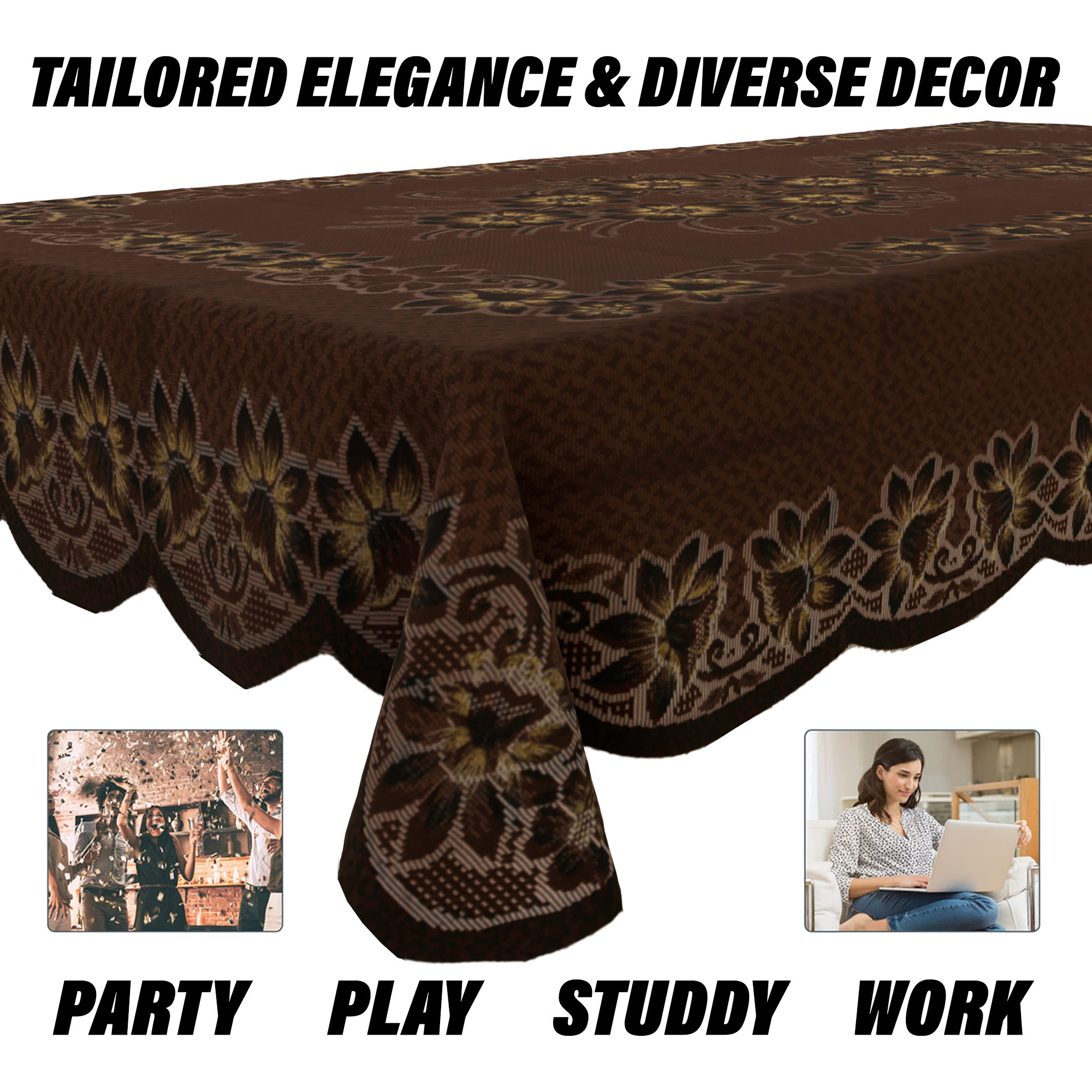 Kuber Industries Center Table Cover | 4-Seater Table Cover | Net Tabletop Cover | Kitchen Table Cloth | Table Protector Cover | Dezzy Painting-Design | 40x60 Inch | CTC | Brown