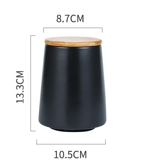 Kuber Industries Ceramic Jar | Food Storage Jar | Kitchen Storage Jar | Round Jar for Home | Sugar Storage Jar | Airtight Bamboo Lid | YX01-S-BK | 500 ML | Black