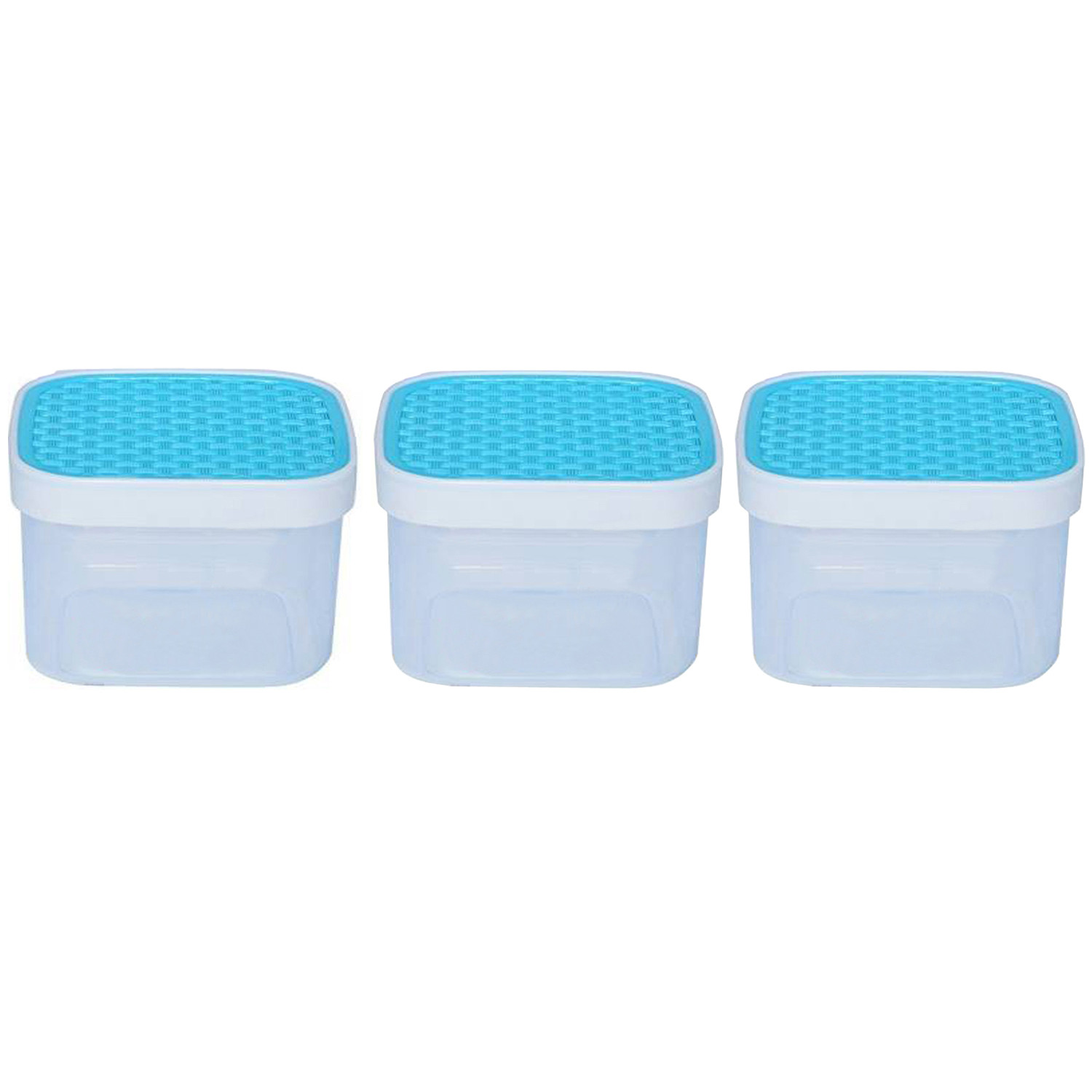 Kuber Industries Check Deisgn Lid  Multi Purpose Plastic Container,1200ml, Set of 6 (Grey & Blue)