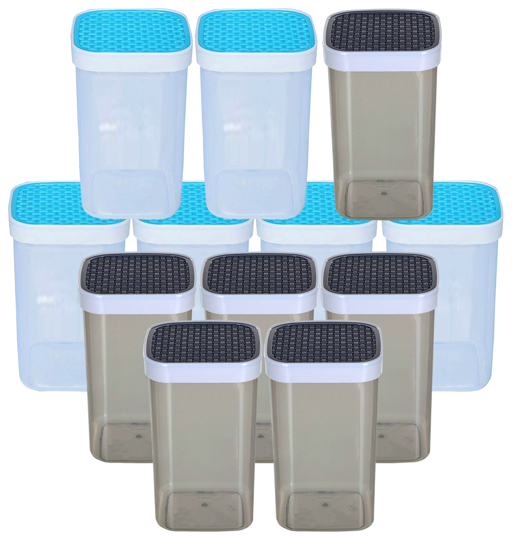 Kuber Industries Check Deisgn Lid  Multi Purpose Plastic Container,2000ml,(Grey & Blue)