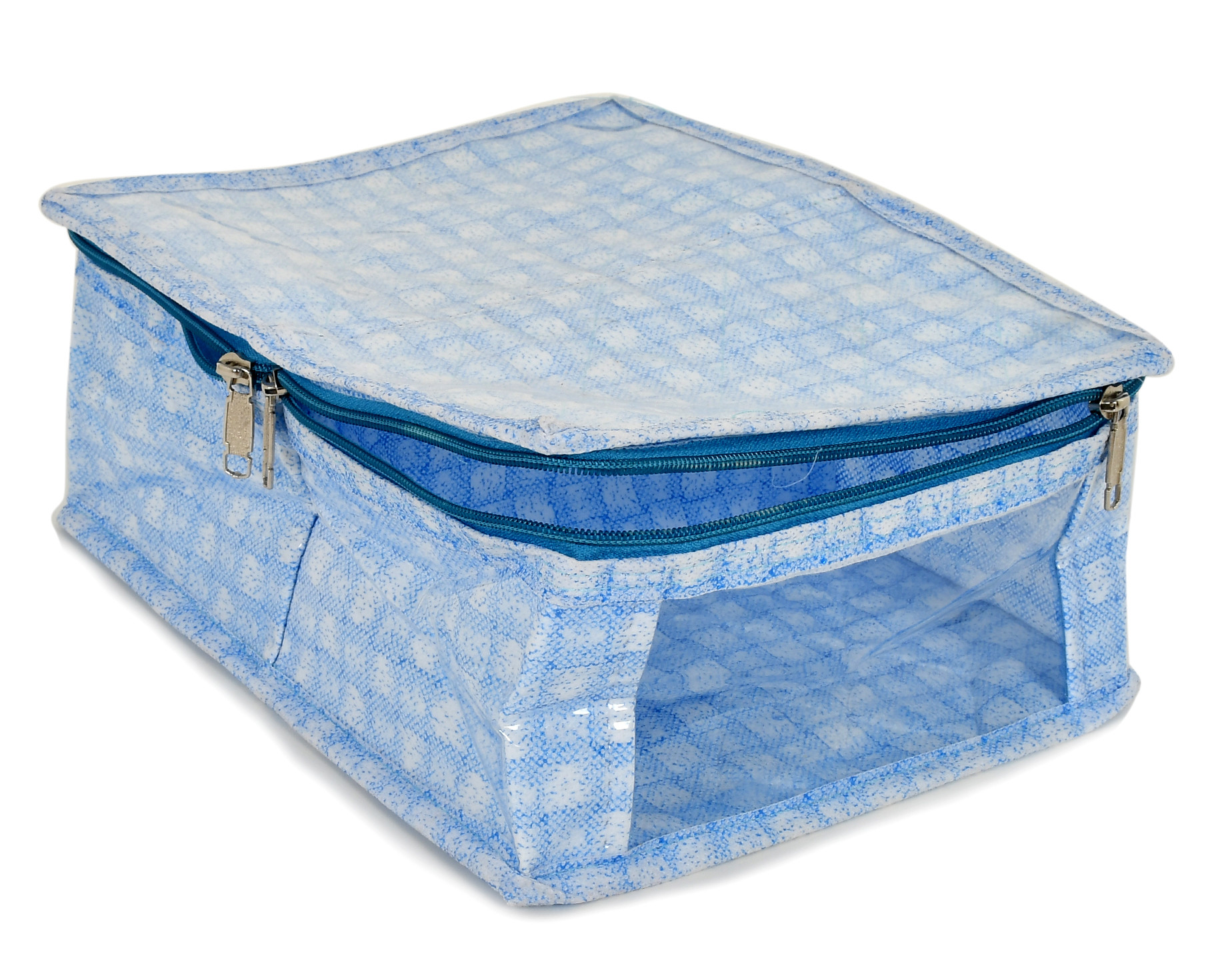 Kuber Industries Check Design Laminated PVC 2 Compartment Undergarments Organizer Bag, Storage Bag  Fits All Size Undergarments, Socks, Cosmetic, Toiletry kit With Tranasparent Window (Blue)-HS_38_KUBMART21265