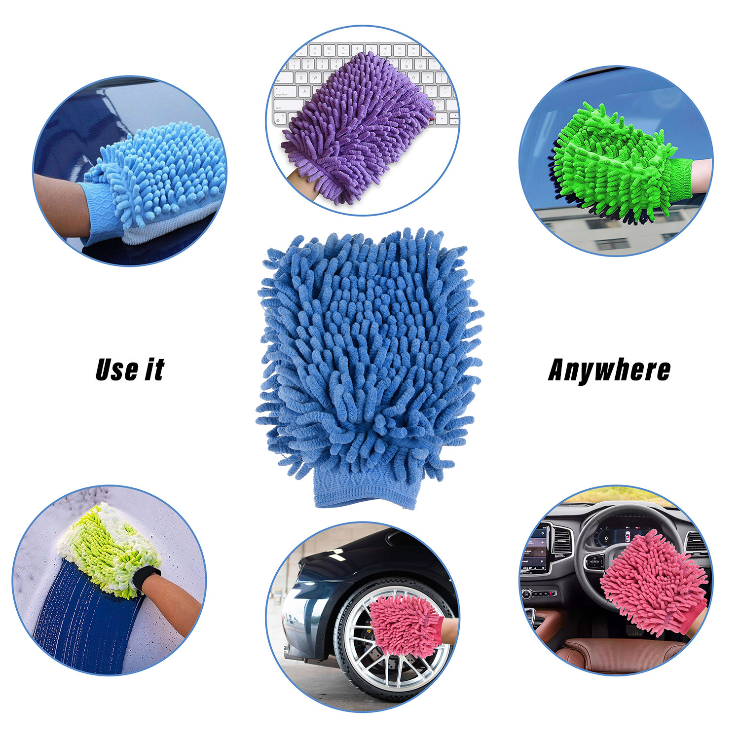 Kuber Industries Chenille Mitts|Microfiber Cleaning Gloves|Inside Waterproof Cloth Gloves|100 Gram Weighted Hand Duster|Chenille Gloves For Car|Glass|Pack of 2 (Green & Blue)