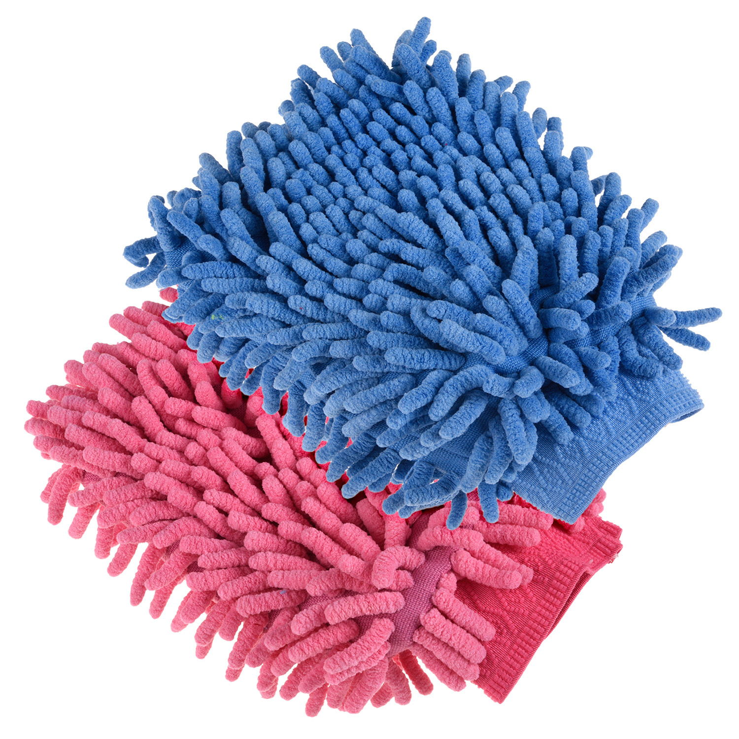 Kuber Industries Chenille Mitts|Microfiber Cleaning Gloves|Inside Waterproof Cloth Gloves|100 Gram Weighted Hand Duster|Chenille Gloves For Car|Glass|Pack of 2 (Blue & Pink)