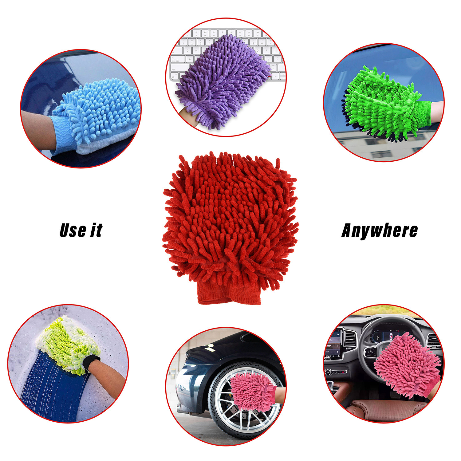 Kuber Industries Chenille Mitts|Microfiber Cleaning Gloves|Inside Waterproof Cloth Gloves|100 Gram Weighted Hand Duster|Chenille Gloves For Car|Glass|Pack of 3 (Multicolor)