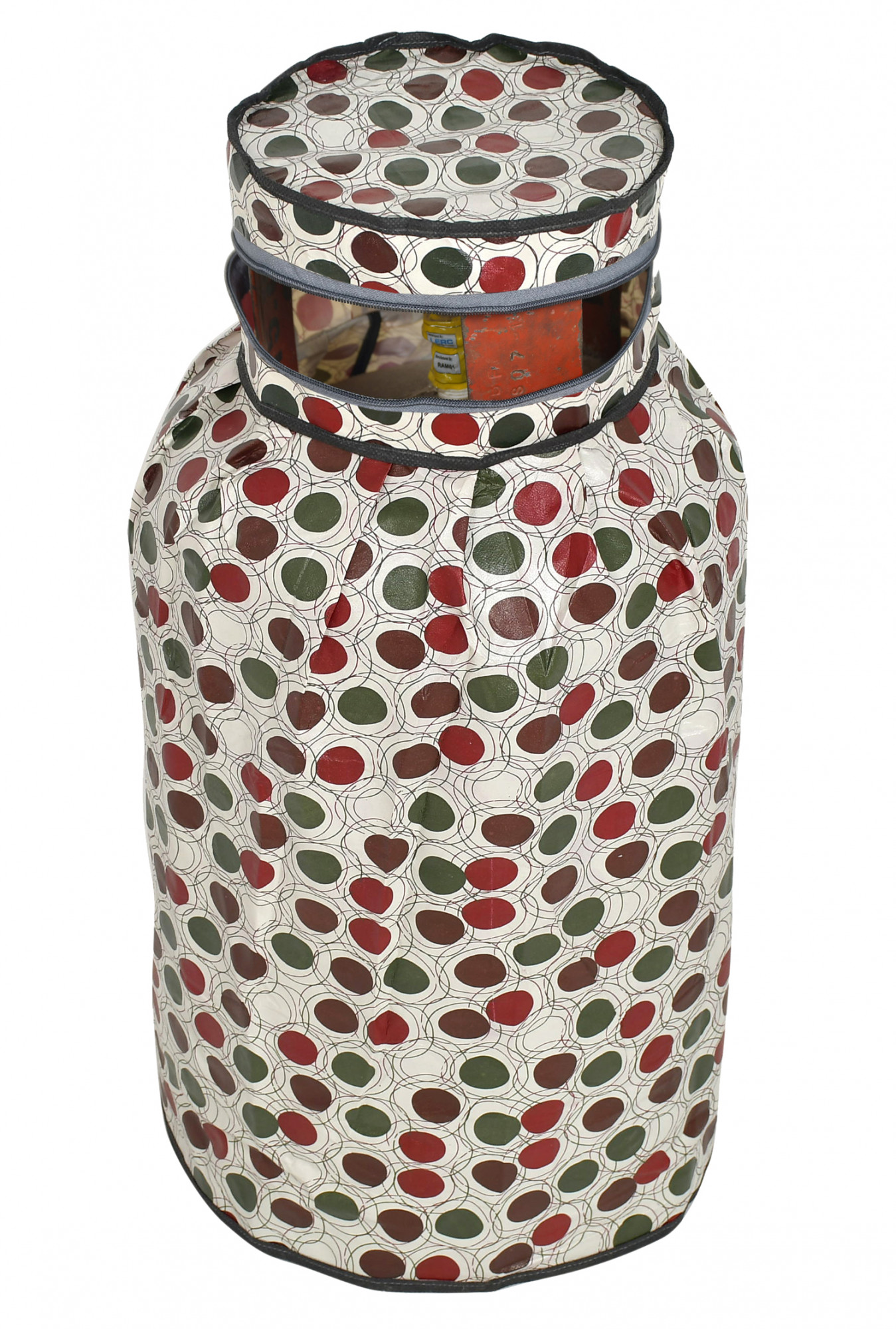 Kuber Industries Circle Design Stain/Dust/Water Proof PVC Lpg Gas Cylinder Cover (Maroon & Cream)-HS43KUBMART25614, Standard