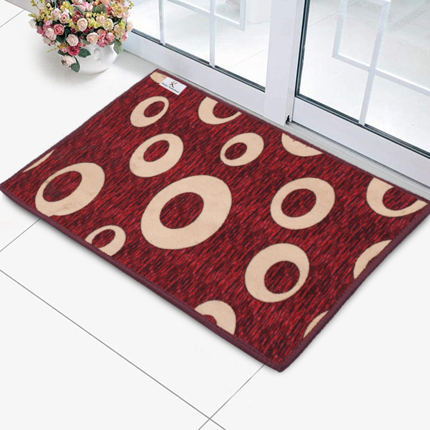 Kuber Industries Circle print Design Durable Microfiber Door Mat, Heavy Duty Doormat, Indoor Outdoor, Easy Clean, Waterproof, Low-Profile Mats for Entry, Patio, Garage (Maroon)-33_S_KUBQMART11456