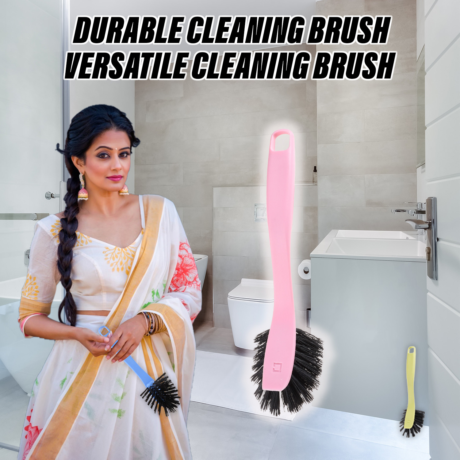 Kuber Industries Cleaning Brush | Toilet Cleaner Brush | Plastic Pan Brush | Brush for Cleaning Washroom | Bathroom Brush | Toilet Brush |Assorted