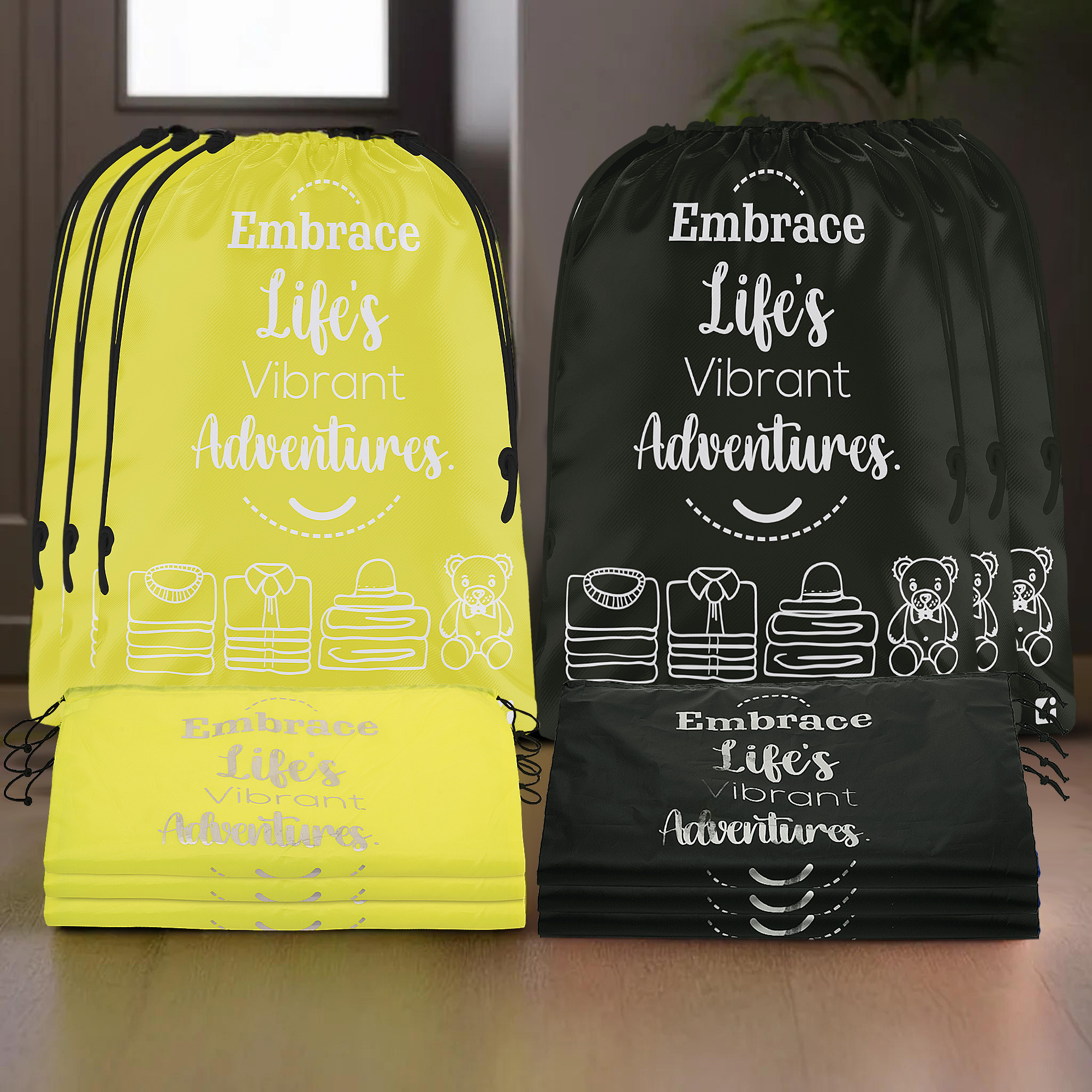 Kuber Industries Cloth Storage Bag | Storage Organizer | Travel Cloth Carrying Bag | Garments Cover for Laundry | Travel Storage Organizer for Clothing | Large | Yellow & Black