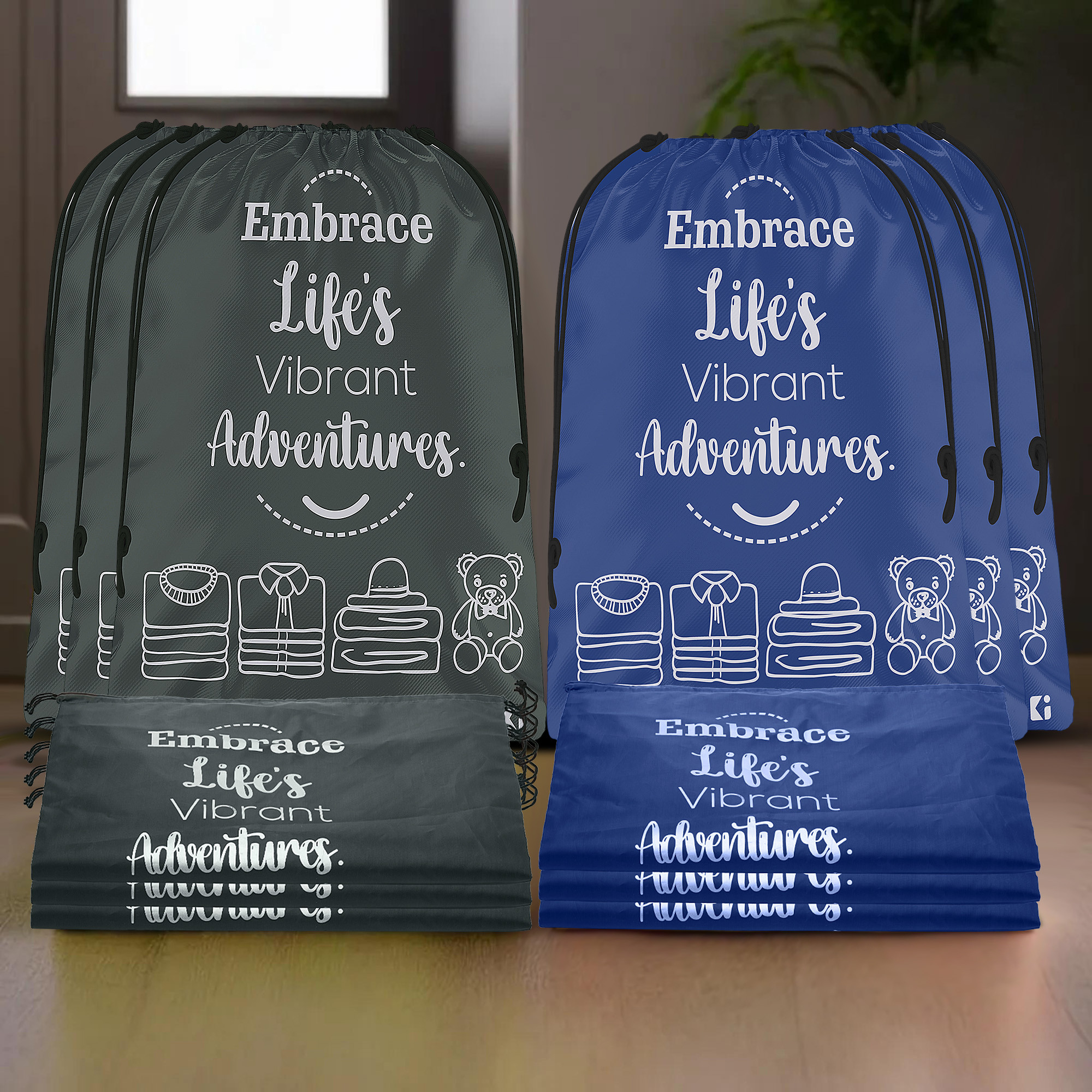 Kuber Industries Cloth Storage Bag | Storage Organizer | Travel Cloth Carrying Bag | Garments Cover for Laundry | Travel Storage Organizer for Clothing | Large | Royal Blue & Gray