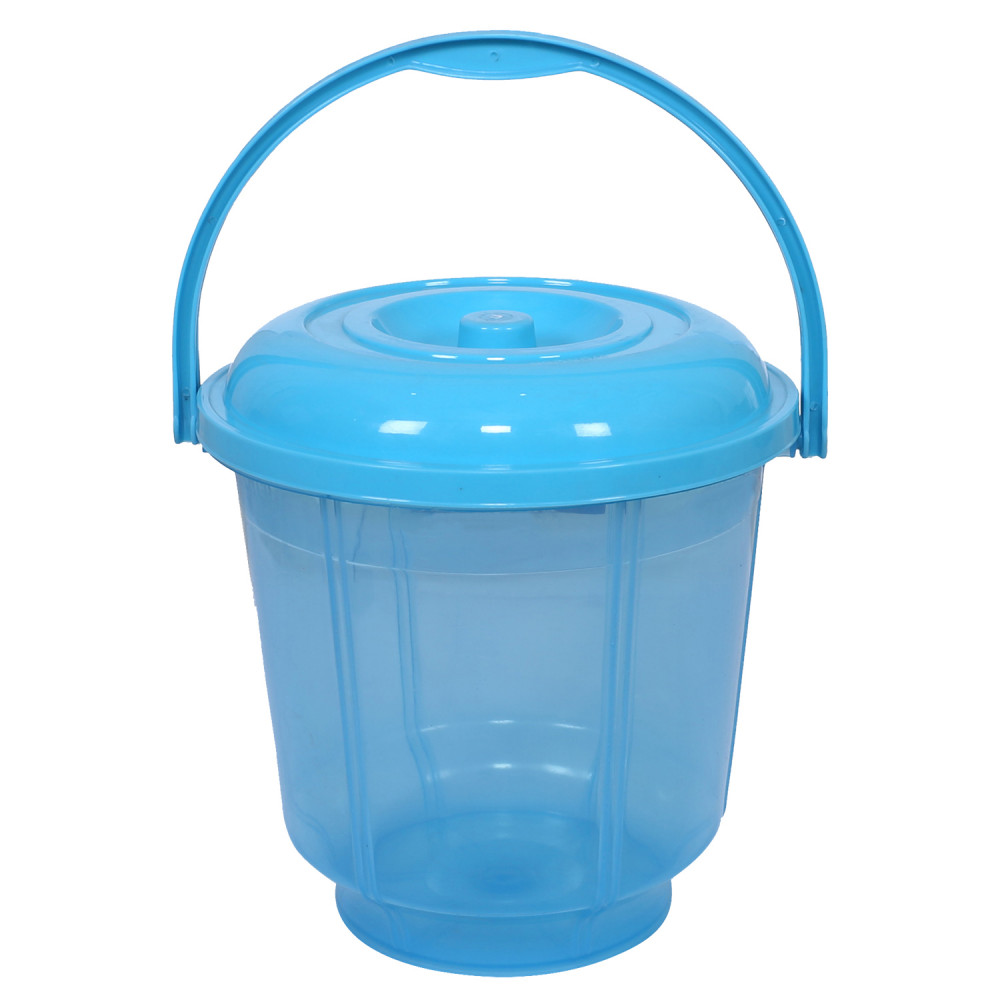 Kuber Industries Colorful Homeware Bucket|Unbreakable Plastic Bucket|Transparent Bucket with Lid &amp; Handle for Bathroom,Home Use,13 Litre (Sky Blue)