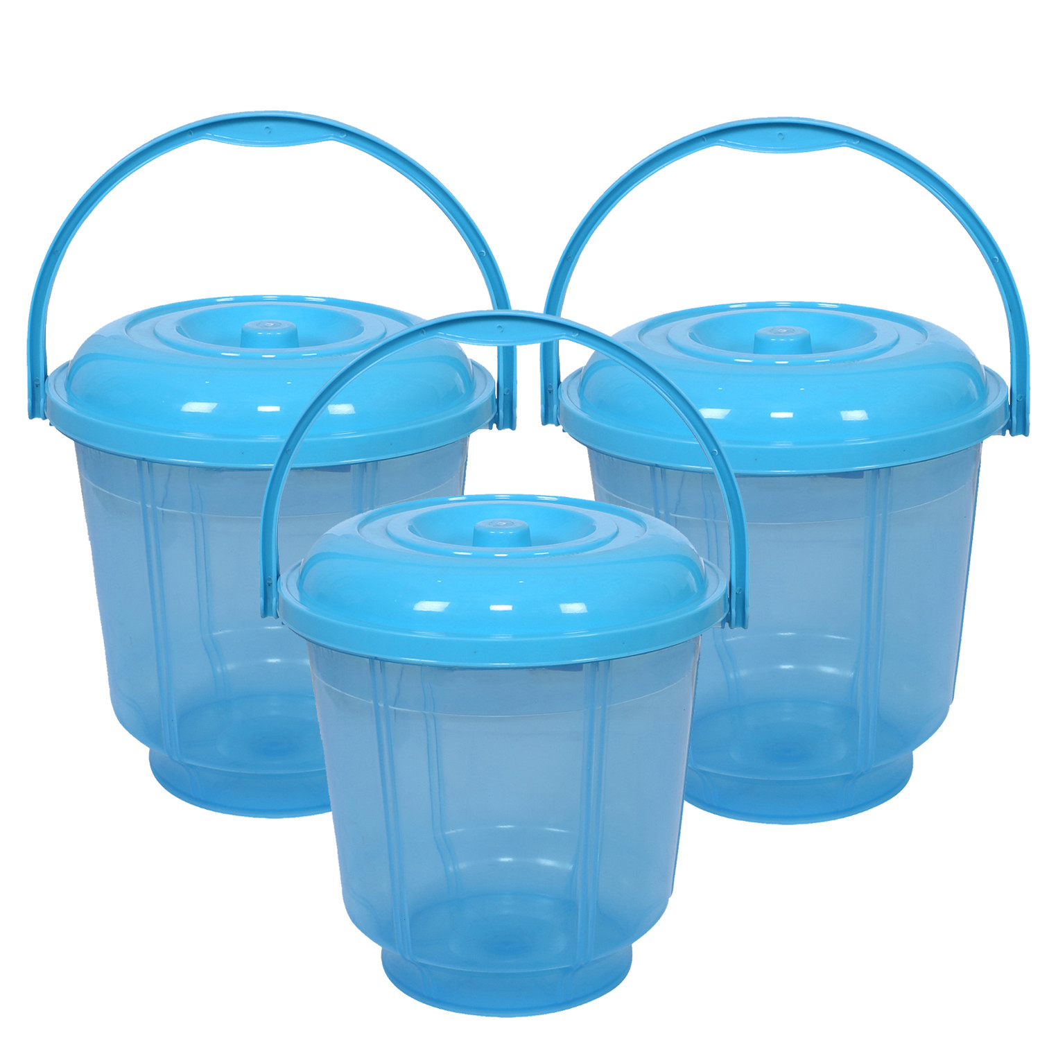 Kuber Industries Colorful Homeware Bucket|Unbreakable Plastic Bucket|Transparent Bucket with Lid & Handle for Bathroom,Home Use,13 Litre (Sky Blue)