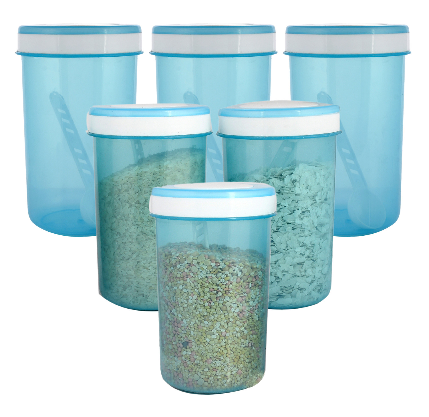 Kuber Industries Containers Set for Kitchen|BPA-Free Plastic Storage Containers Set|Kitchen Storage Containers|Grocery Containers with Spoon|SPICY 2200 ML|(Sky Blue)