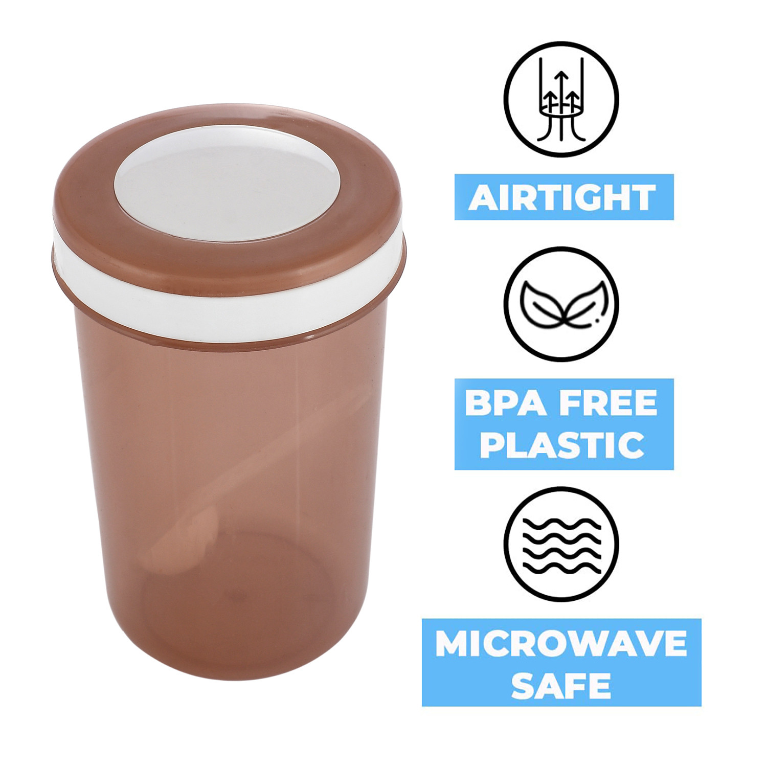 Kuber Industries Containers Set for Kitchen|BPA-Free Plastic Storage Containers Set|Kitchen Storage Containers|Grocery Containers with Spoon|SPICY 2200 ML (Brown)