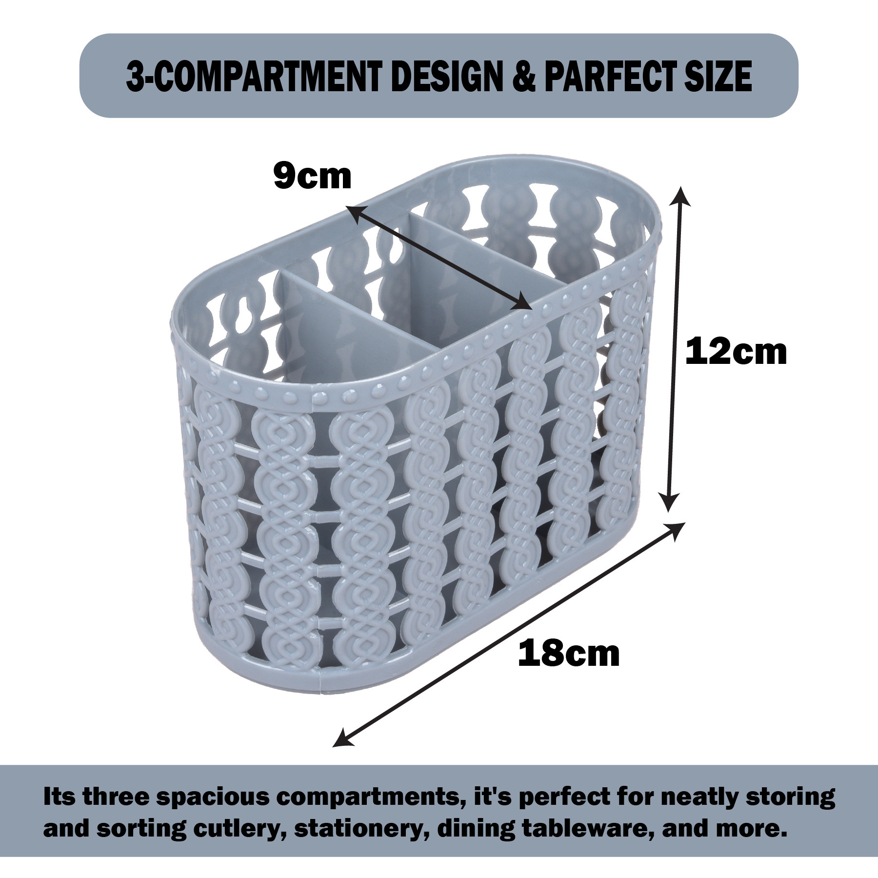 Kuber Industries Cutlery Holder | Kitchen Organizer with 3 Compartments | Stationery Organizer | Dining Tableware Stand | Multipurpose Desk Organizer Box | Sunny | Gray