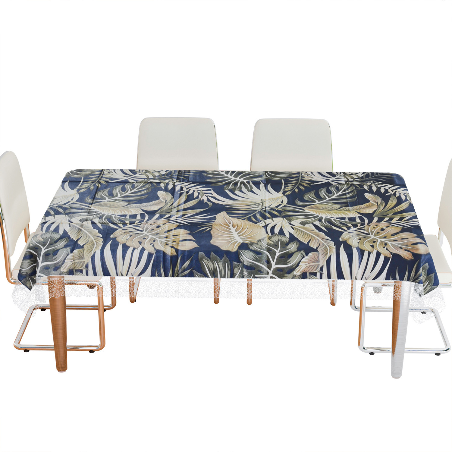 Kuber Industries Dining Table Cover | PVC Table Cloth Cover | 6 Seater Table Cloth | Green Leaf Table Cover | Table Protector | Table Cover for Dining Table | 60x90 Inch | DTC | Blue