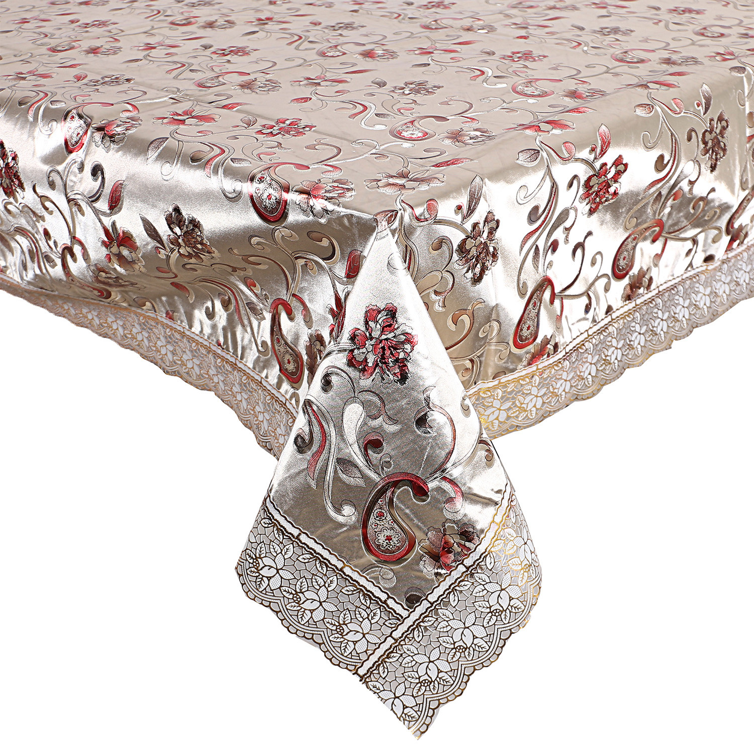 Kuber Industries Dining Table Cover|PVC Spill Proof Paisley Pattern Tablecloth|Kitchen Dinning Protector With Seamless Border, 60X90 Inch (Gold)
