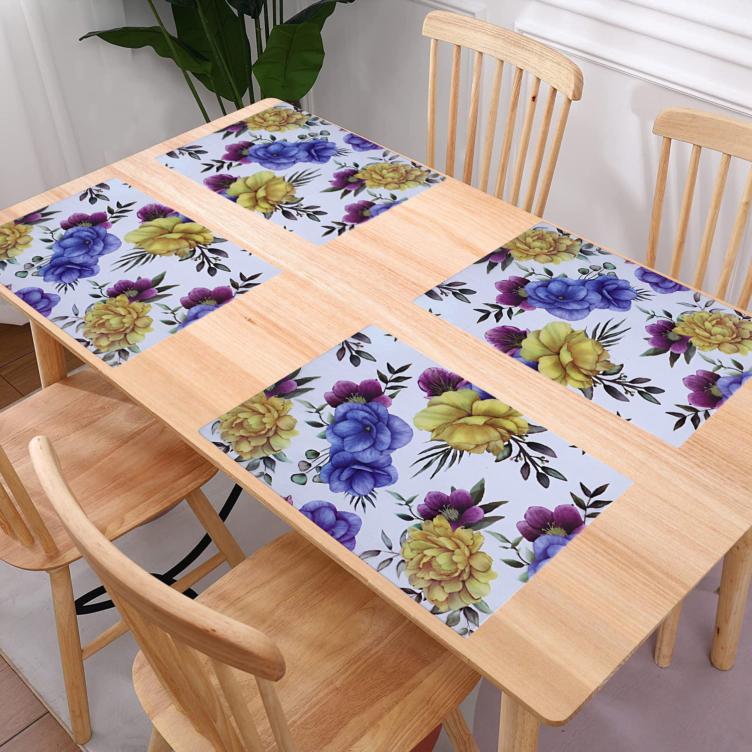 Kuber Industries Dining Table Mat | PVC 3D Yellow & Blue Flower Print | Table Mat | Placemats for Kitchen | Refrigerator Liners Mats | Shelf Liner Mat | Set of 6 | Multi